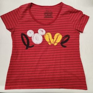 Disney red striped Mickey love shirt